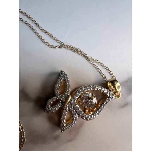 Butterfly CZ pendant in YG over sterling silver with 18 inch chain - Picture 2 of 13